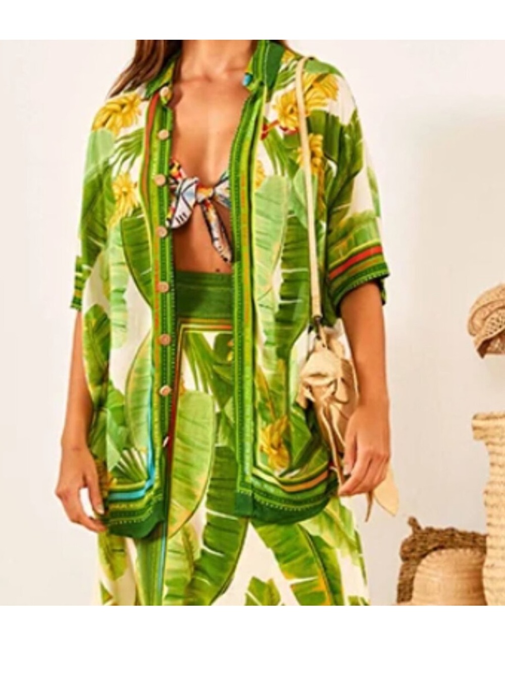 FARM Rio Fresh Forest Unisex Button-Down Shirt XS Tropical Print Anthro NWT
